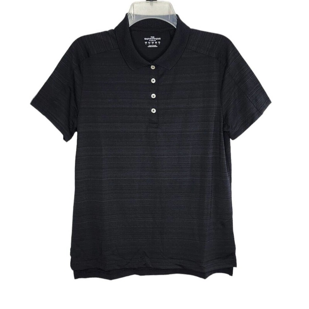 Lands' End Outfitters Women's Rapid Dry Black Tonal Stripe Polo Shirt Top Small